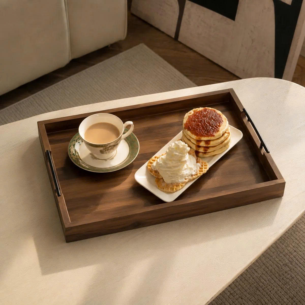 Khay gỗ bàn trà chống trượt kết hợp decor